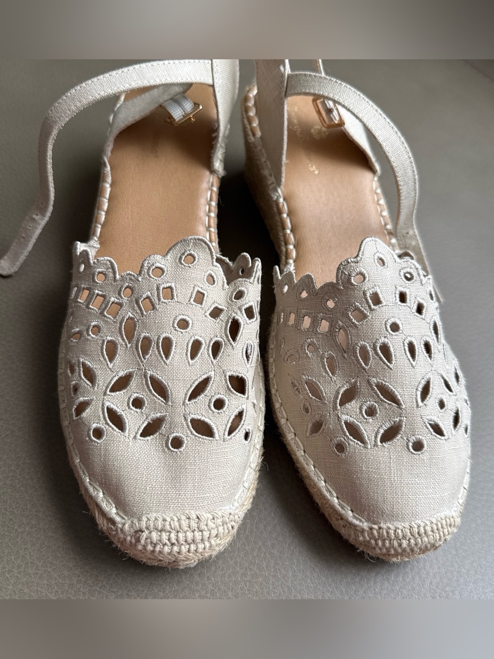 Tommy Bahama Cream Cutout Espadrille Flats with Ankle Strap